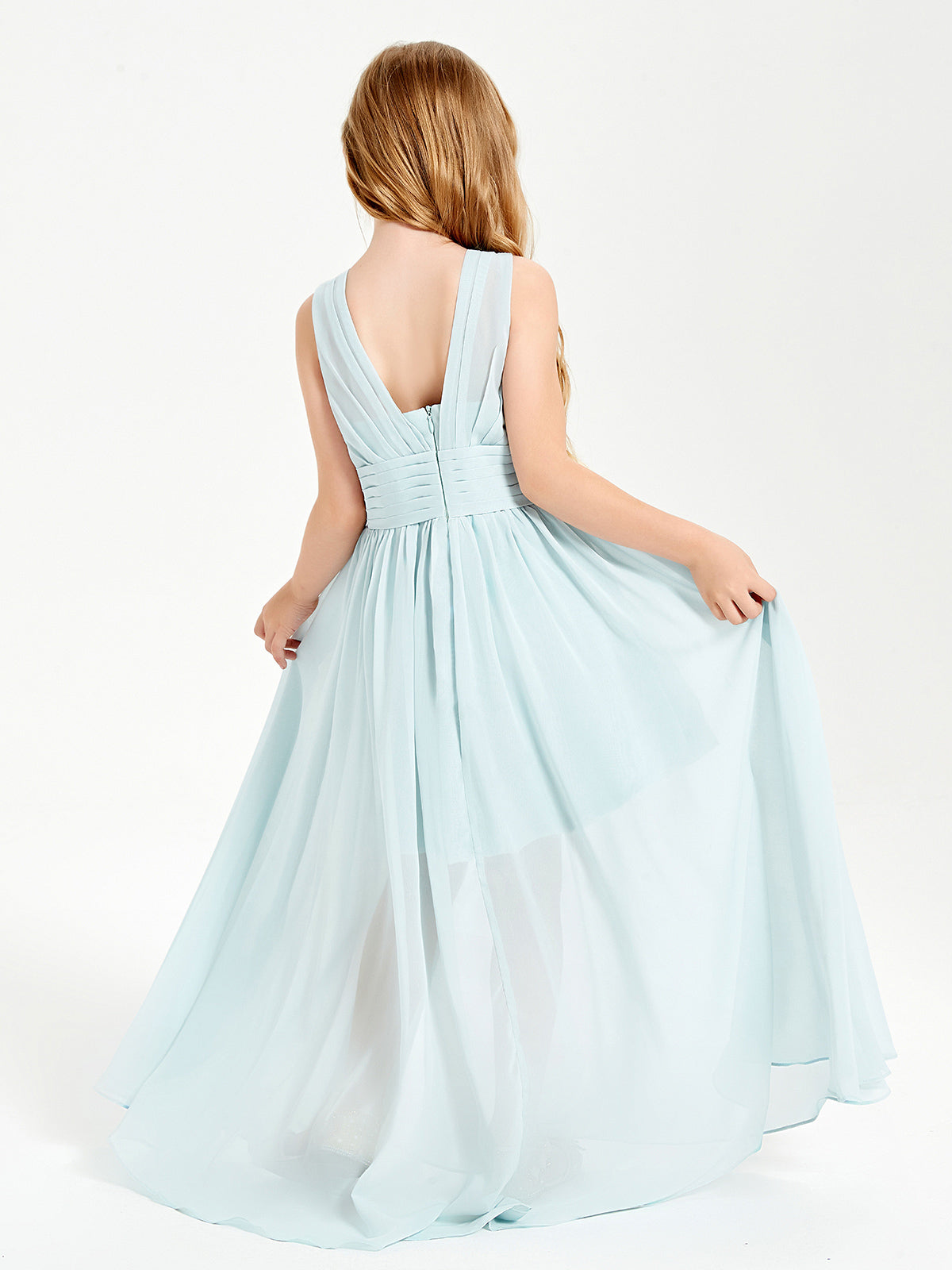 Long V-neck Junior Bridesmaid Dresses Mist